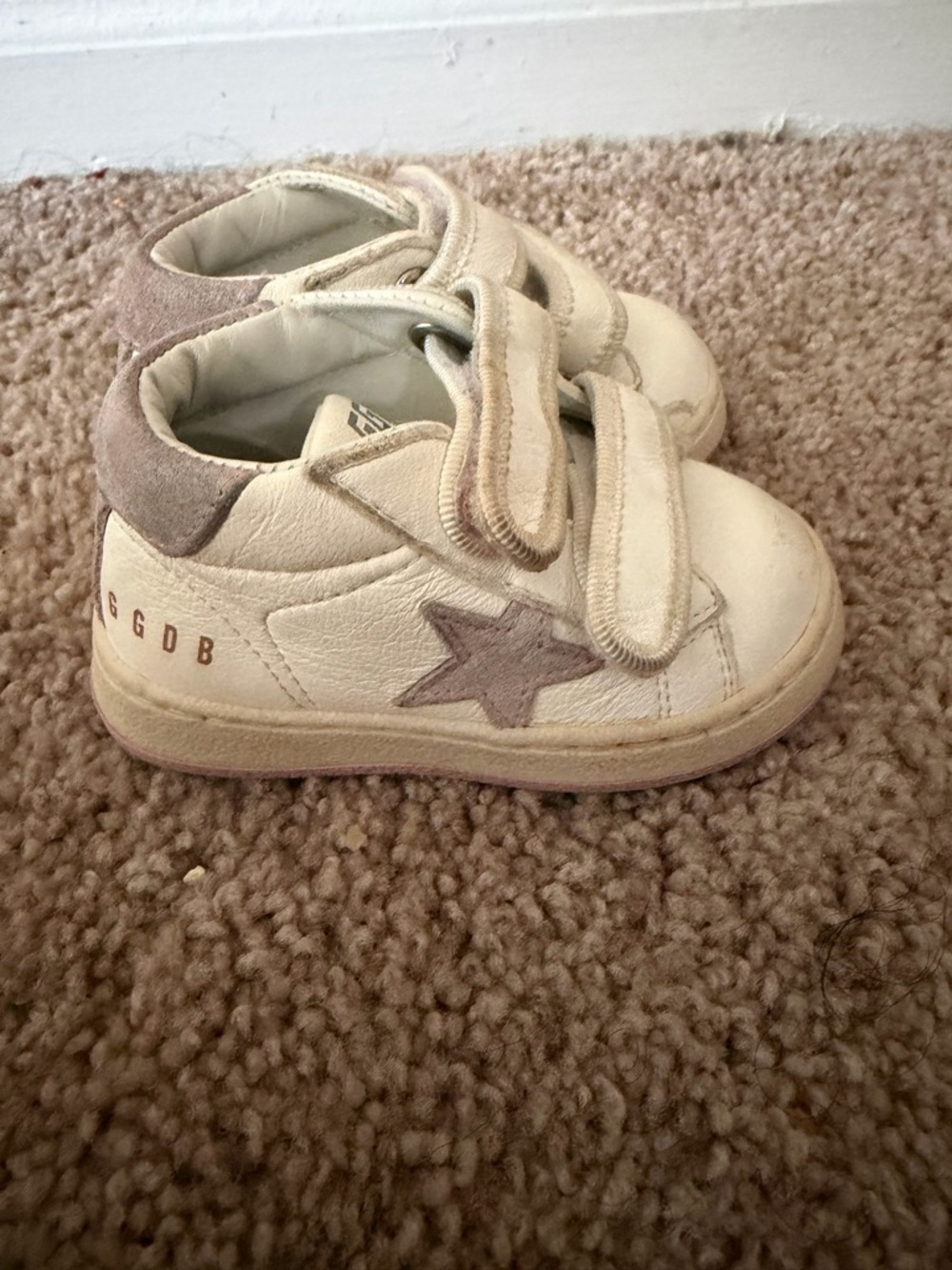 Golden Goose Kids White Sneakers with Taupe Star and Straps
